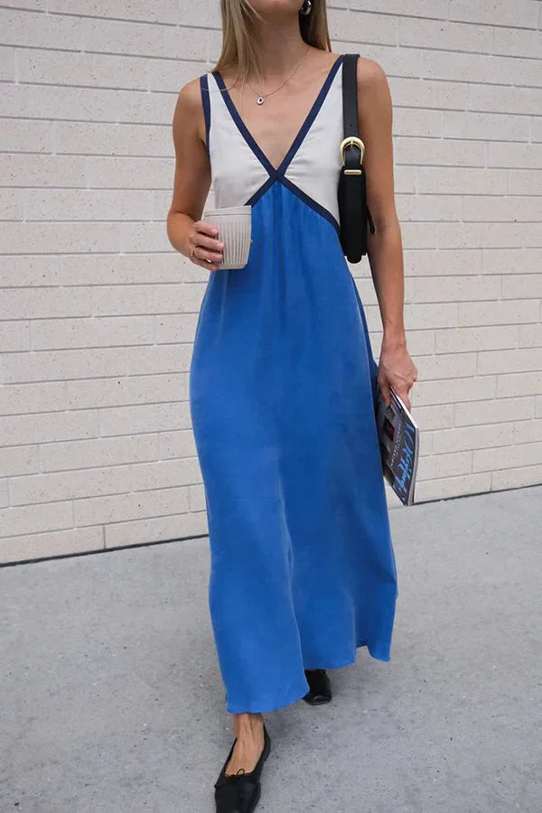 Lara | Chic v-neck contrasting color maxi dress