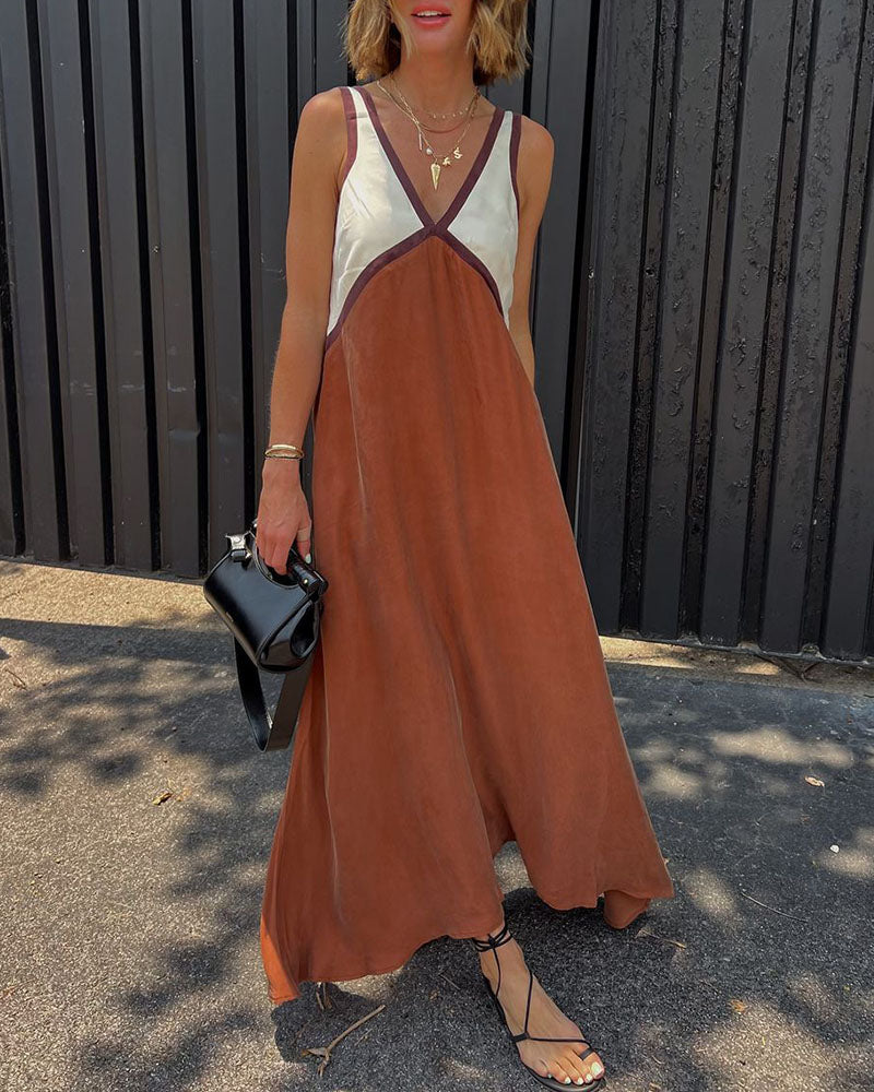 Lara | Chic v-neck contrasting color maxi dress