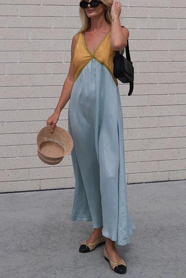 Lara | Chic v-neck contrasting color maxi dress
