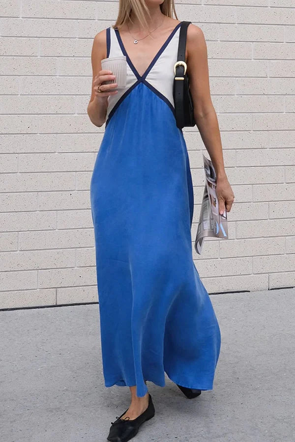 Lara | Chic v-neck contrasting color maxi dress