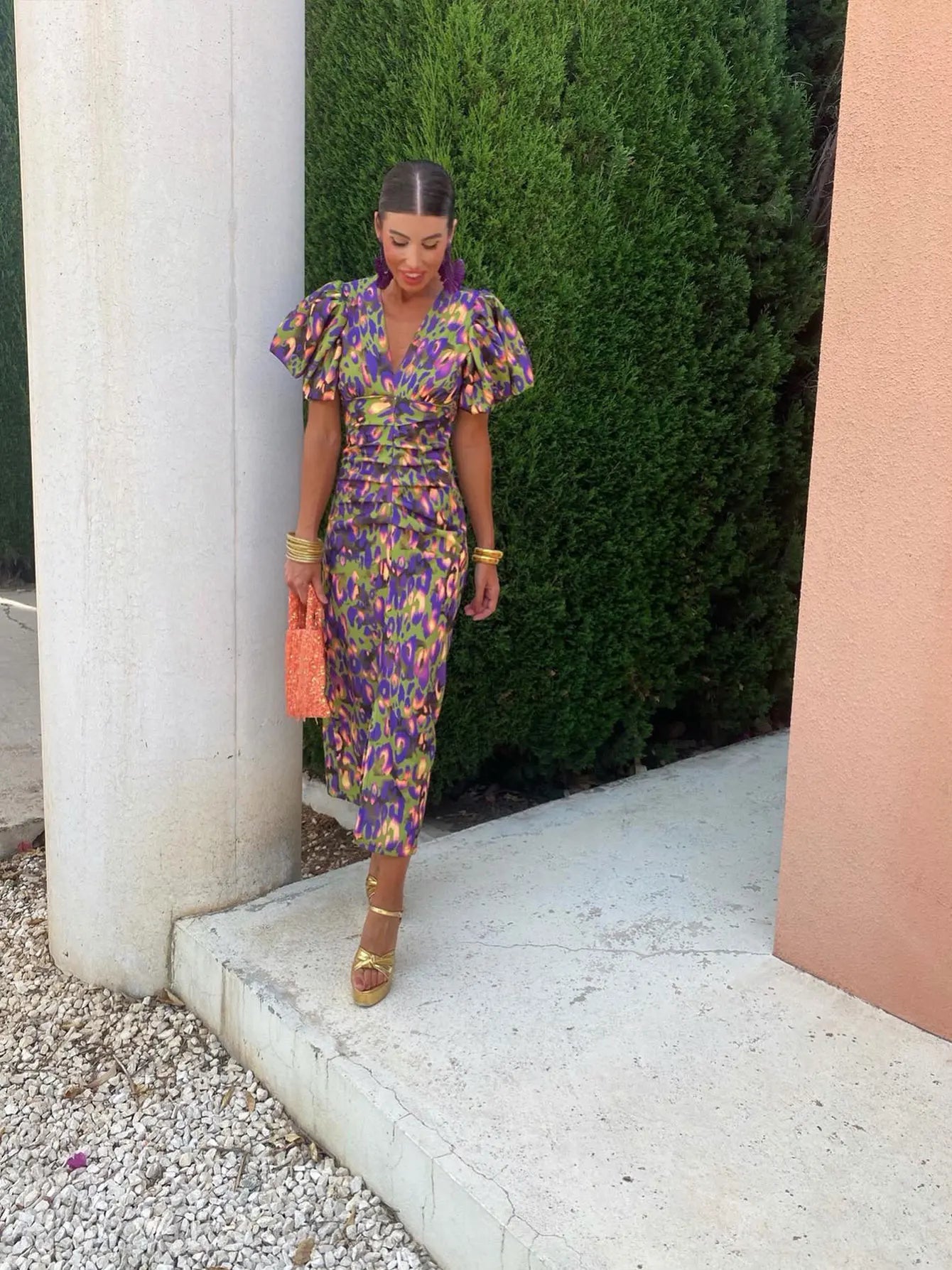 Alira | Pleated sleeve maxi dress with defined waist