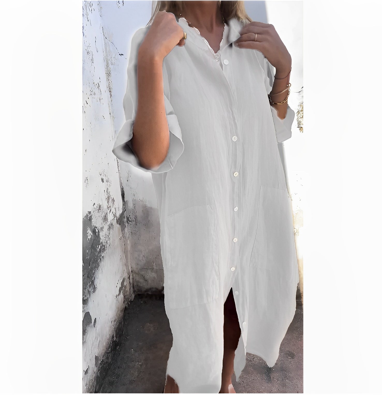 Zena | Women’s maxi dress with shirt collar and belted waist
