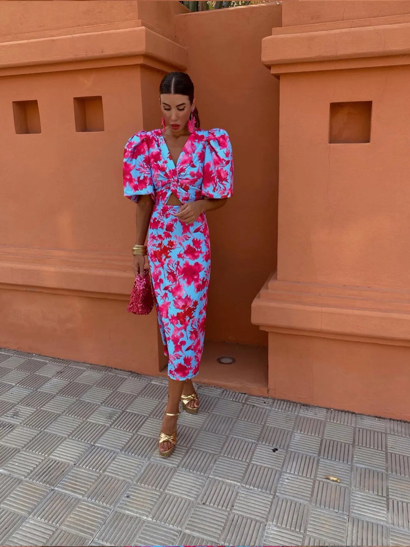 Alira | Pleated sleeve maxi dress with defined waist