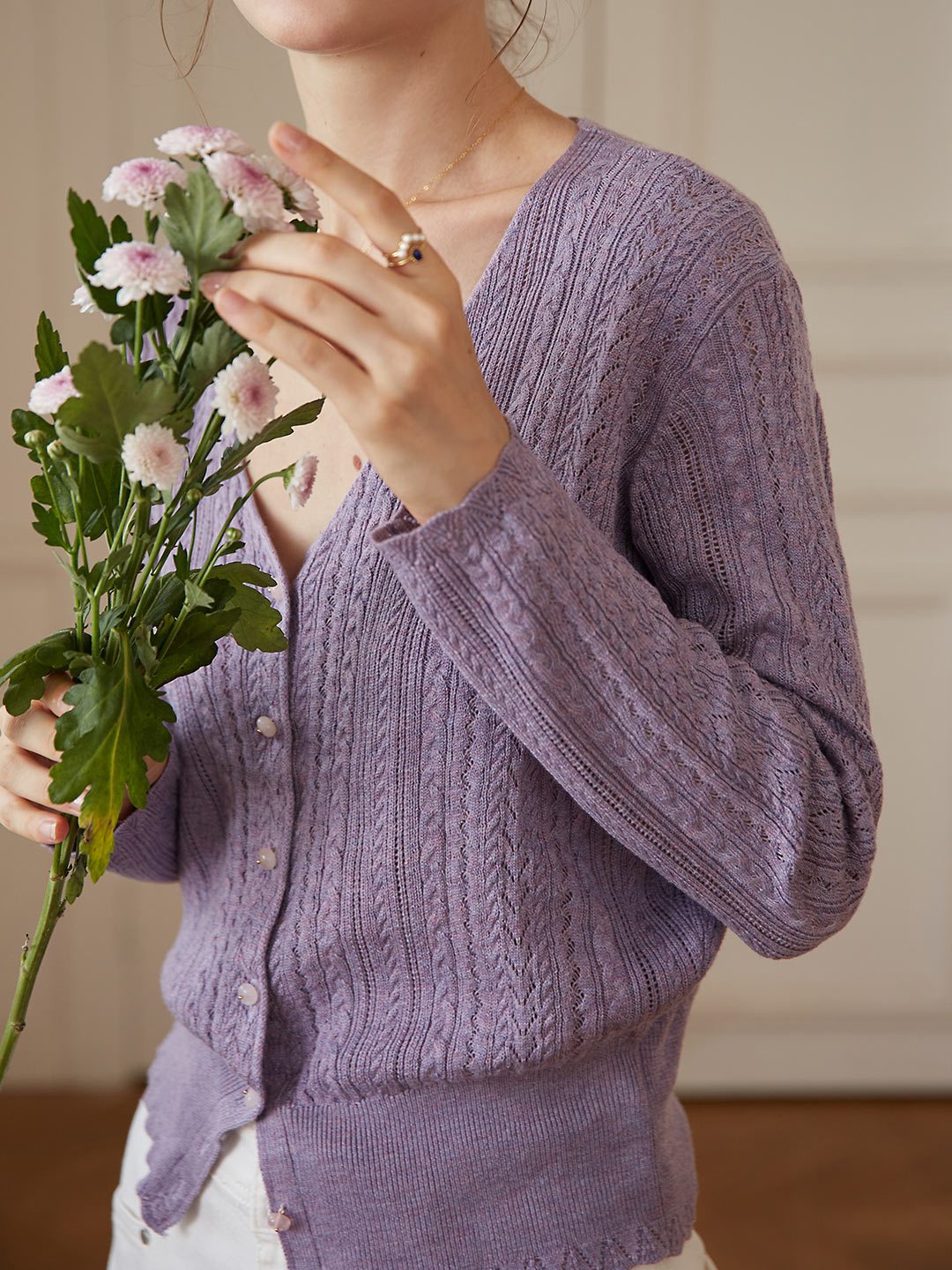 Milena | Women’s sweater with cable knit and glazed button detail