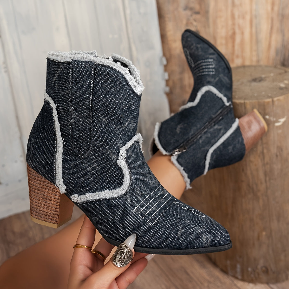 Alanis | Denim ankle boots with block heel