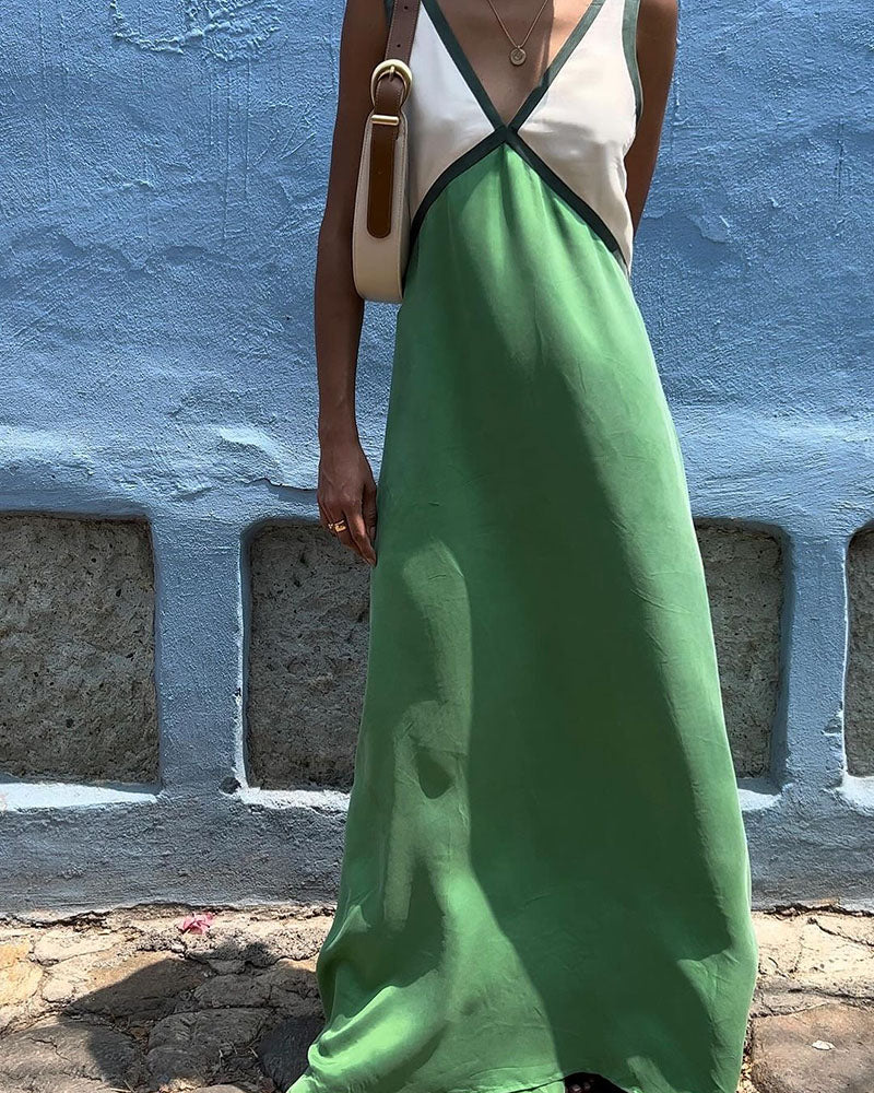 Lara | Chic v-neck contrasting color maxi dress