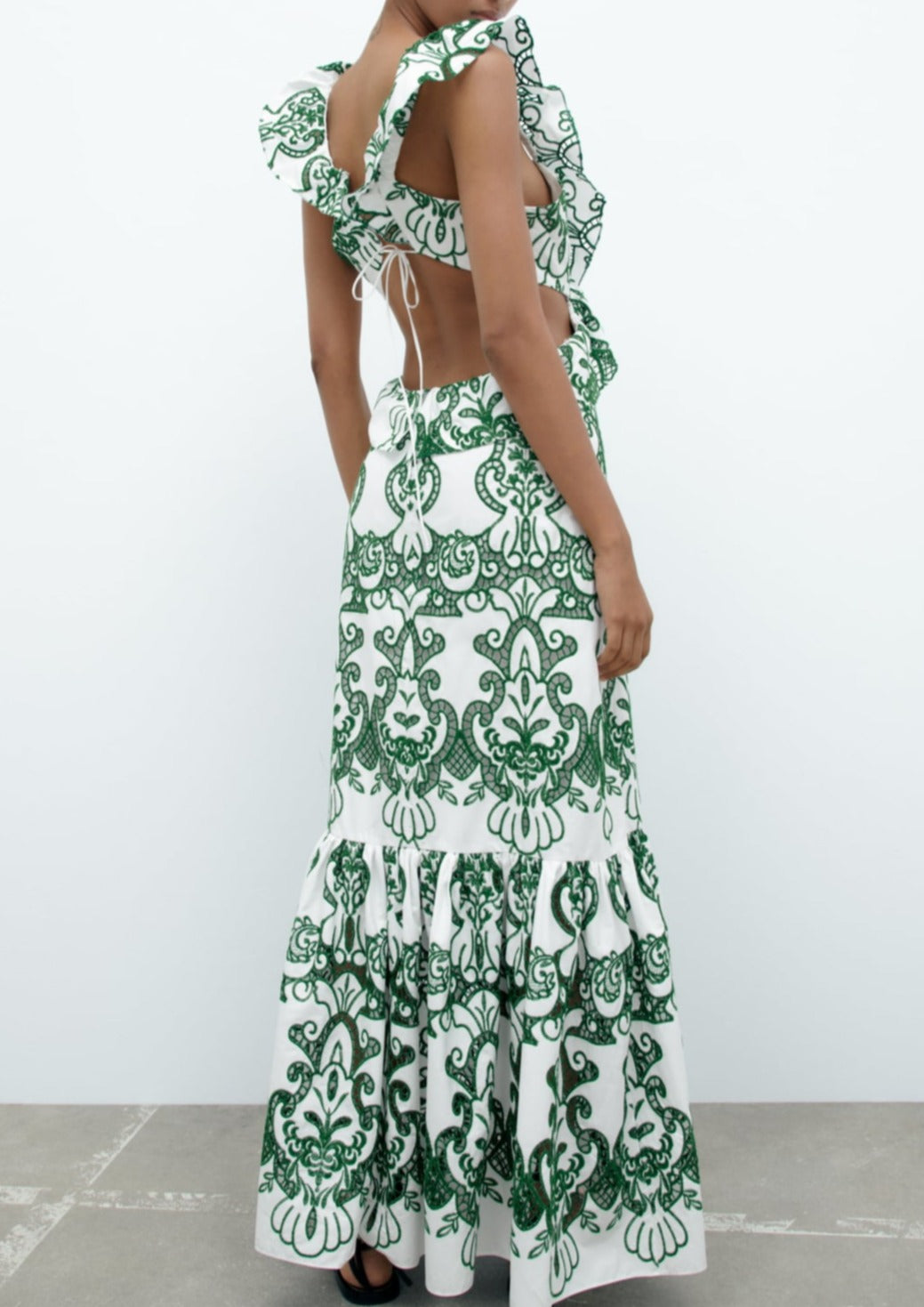 Eden | Women’s ruffled trims maxi dress with open back