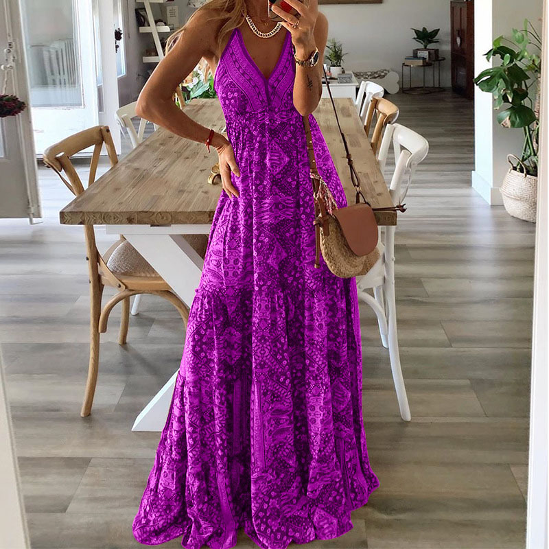 Pamela | Women’s summer maxi dress with thin straps and boho-inspired print
