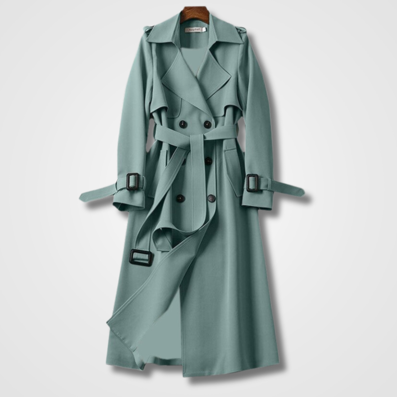Aurelle | Long belted trench coat with layered front