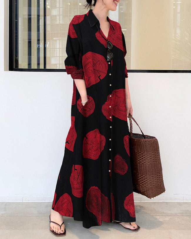 Alex | Women’s maxi dress with long sleeves and color-contrast detail