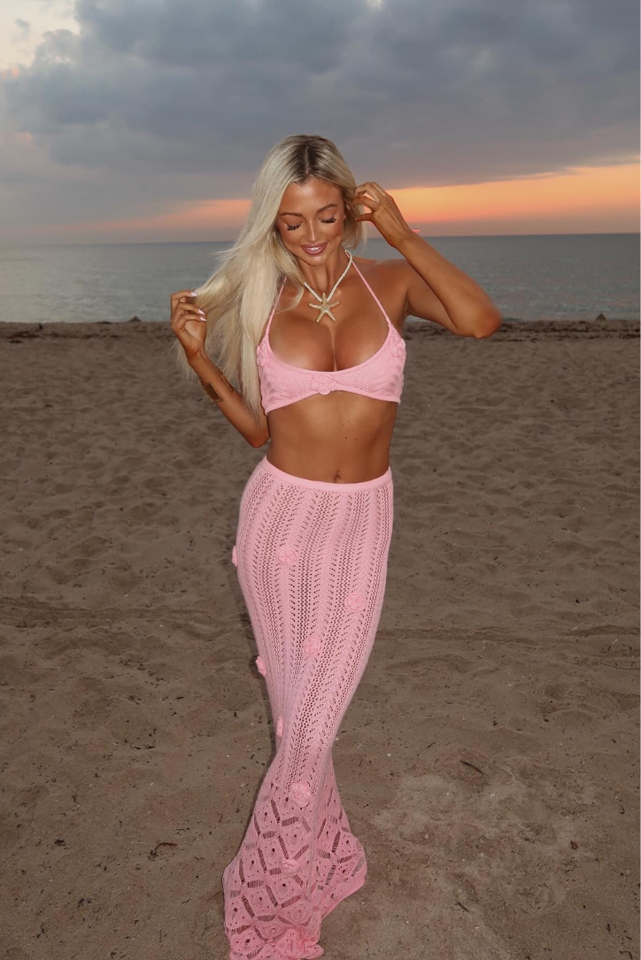 Coleen | Women’s crochet maxi skirt set with floral accents