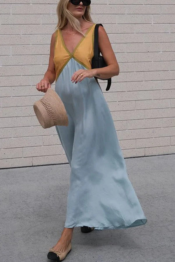 Lara | Chic v-neck contrasting color maxi dress