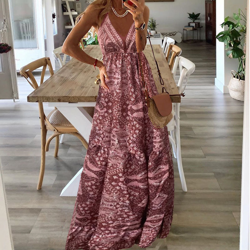 Pamela | Women’s summer maxi dress with thin straps and boho-inspired print
