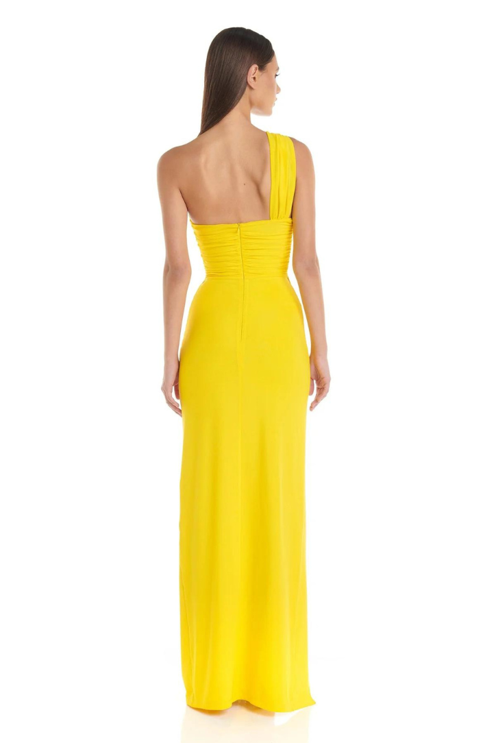 Lexi | Women’s one-shoulder maxi dress with thigh-high slit and crystal detail