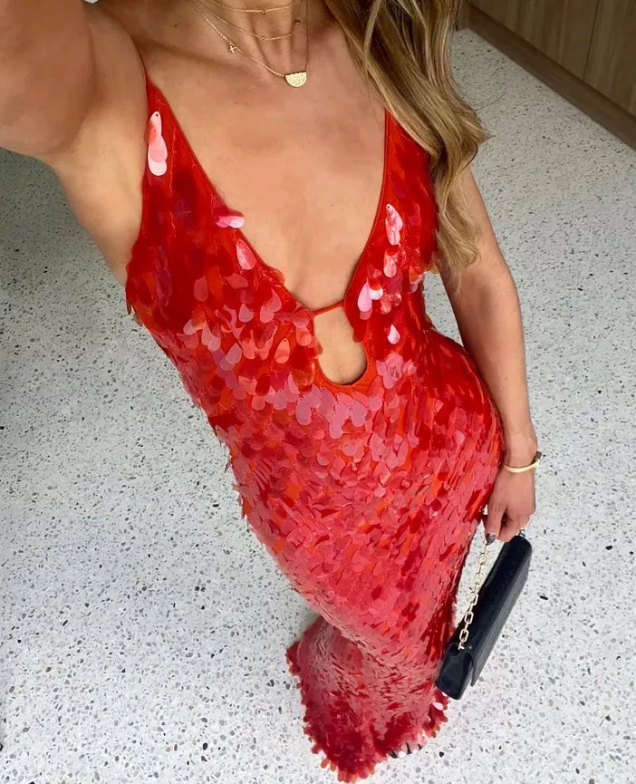 Maya | Women’s sequin maxi dress with mermaid silhouette and v-neckline