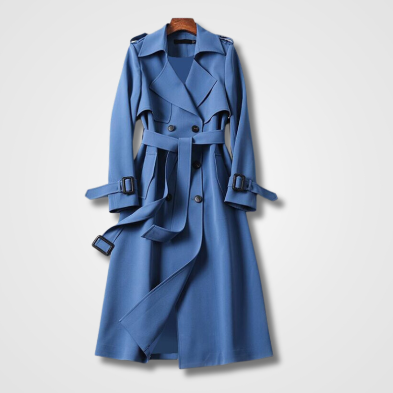 Aurelle | Long belted trench coat with layered front