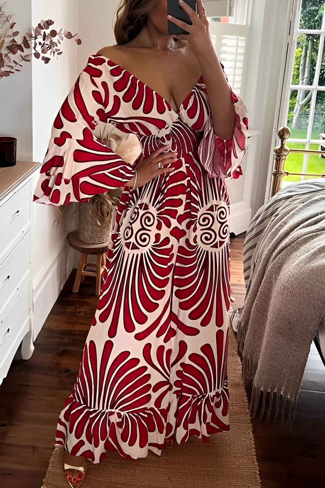 Charm | Women’s floral jumpsuit with flounce sleeves and fitted waist
