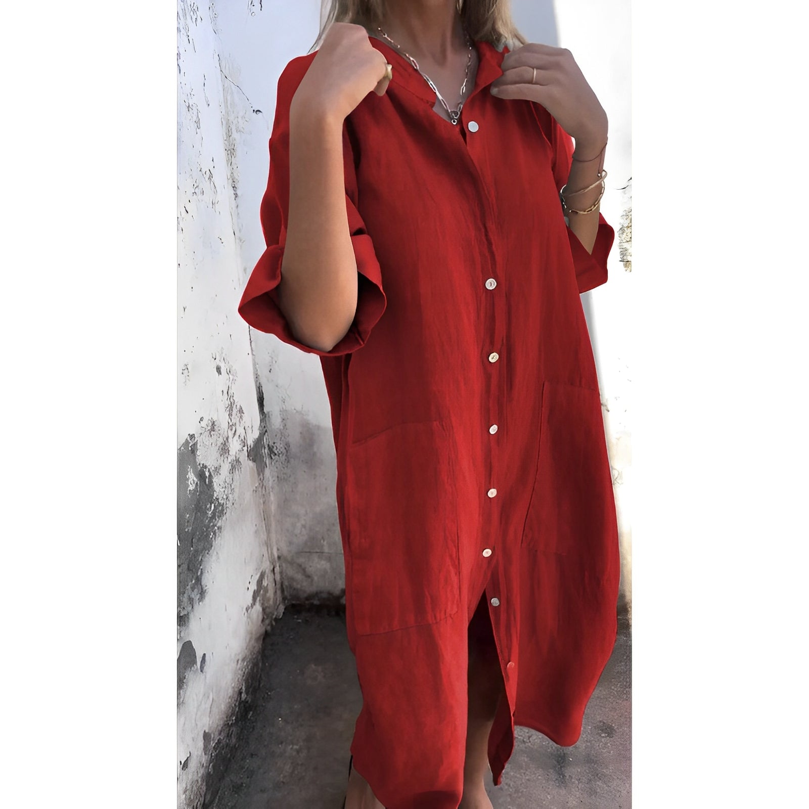 Zena | Women’s maxi dress with shirt collar and belted waist
