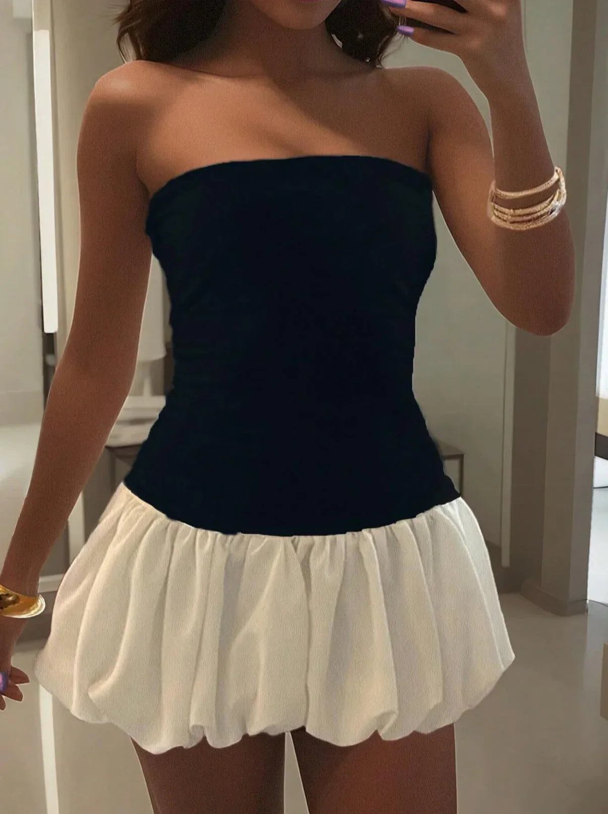 Mandi | Women’s strapless mini dress with bubble hem