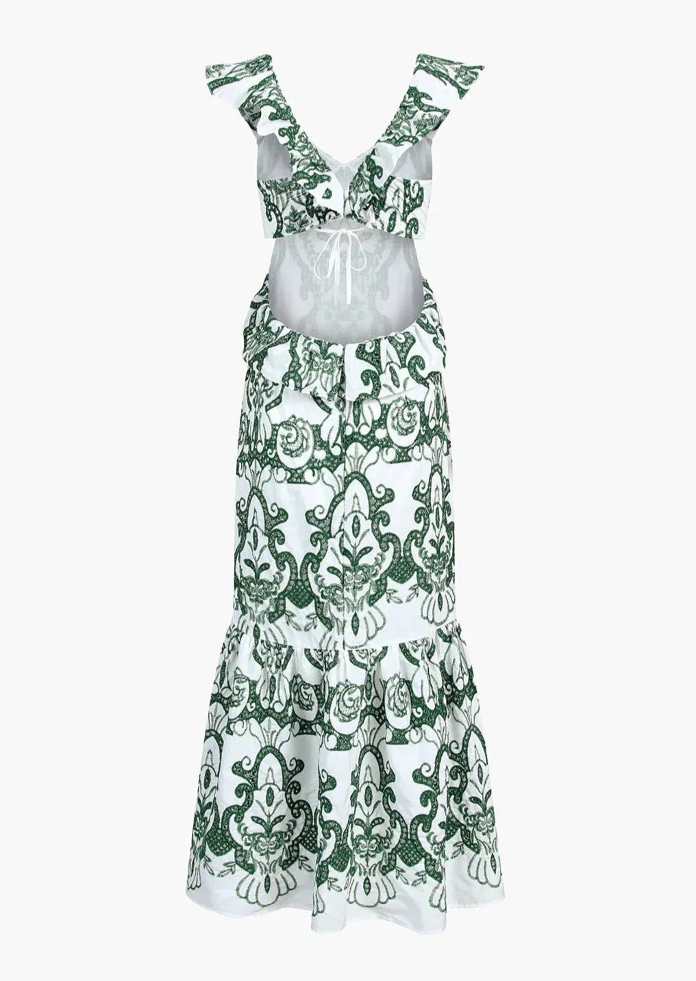 Eden | Women’s ruffled trims maxi dress with open back