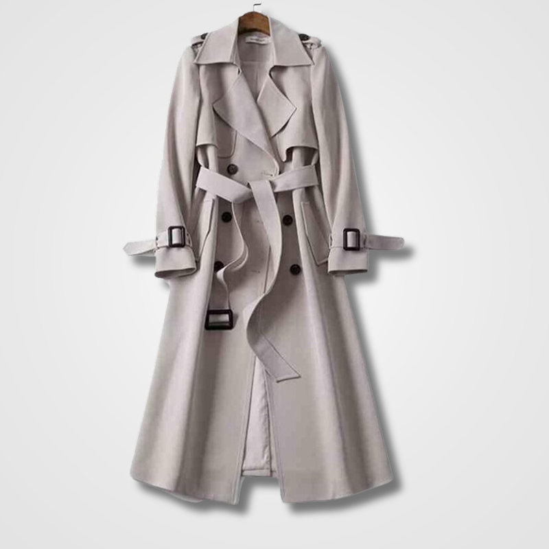 Aurelle | Long belted trench coat with layered front