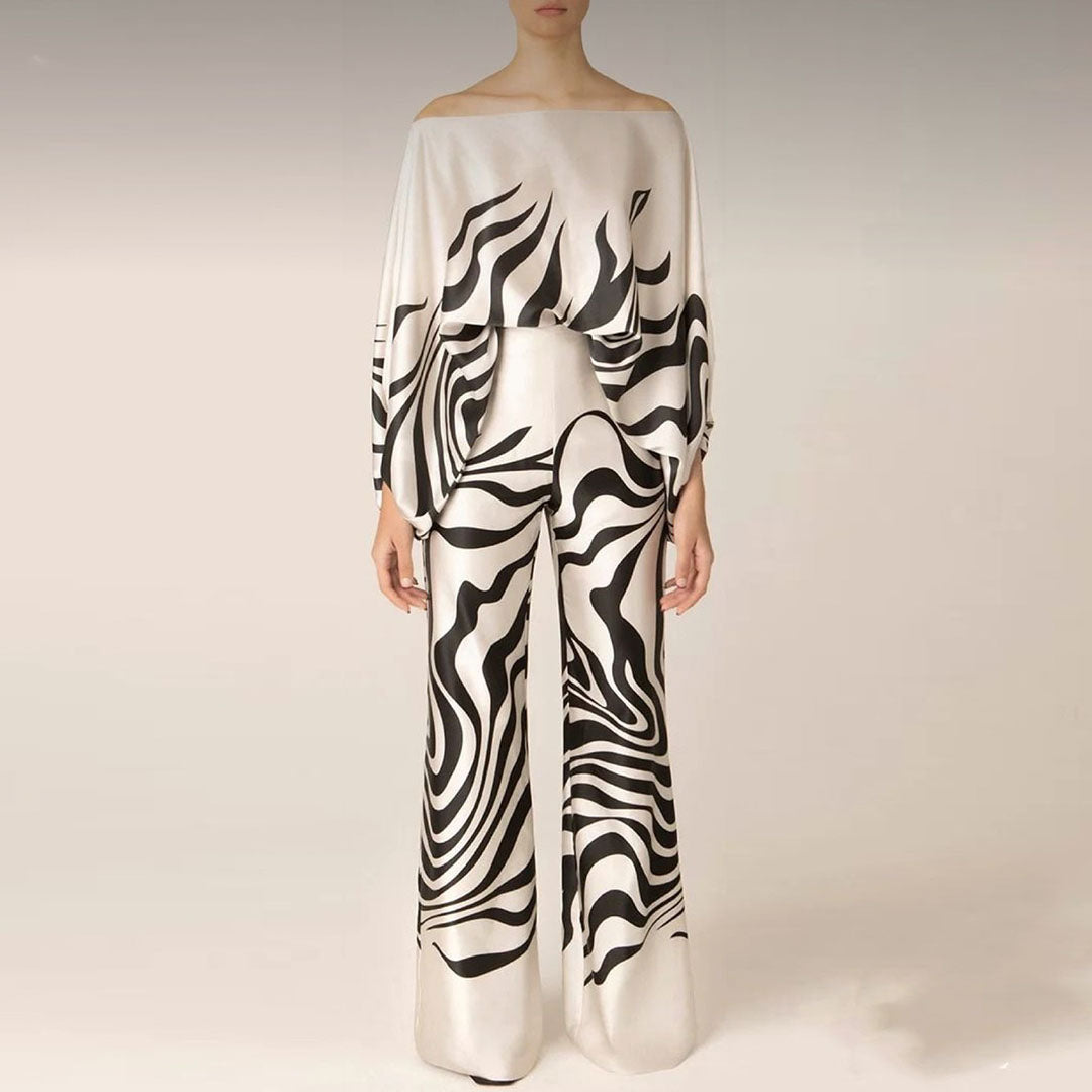 Arlise | Two-piece set with lantern sleeves and wide-leg trousers