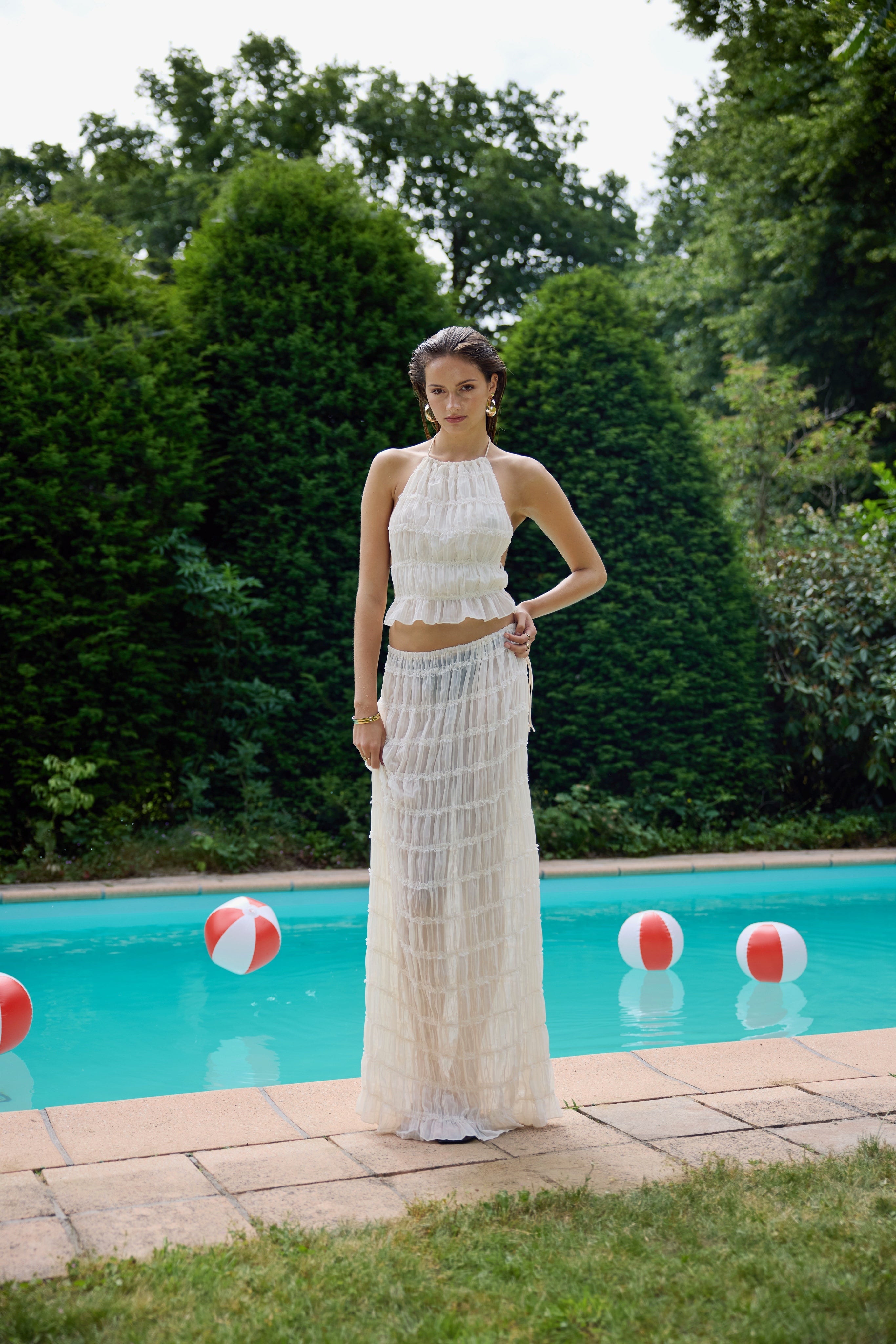 Tracy | Women’s bohemian backless set with ruffle detail and flowing silhouette