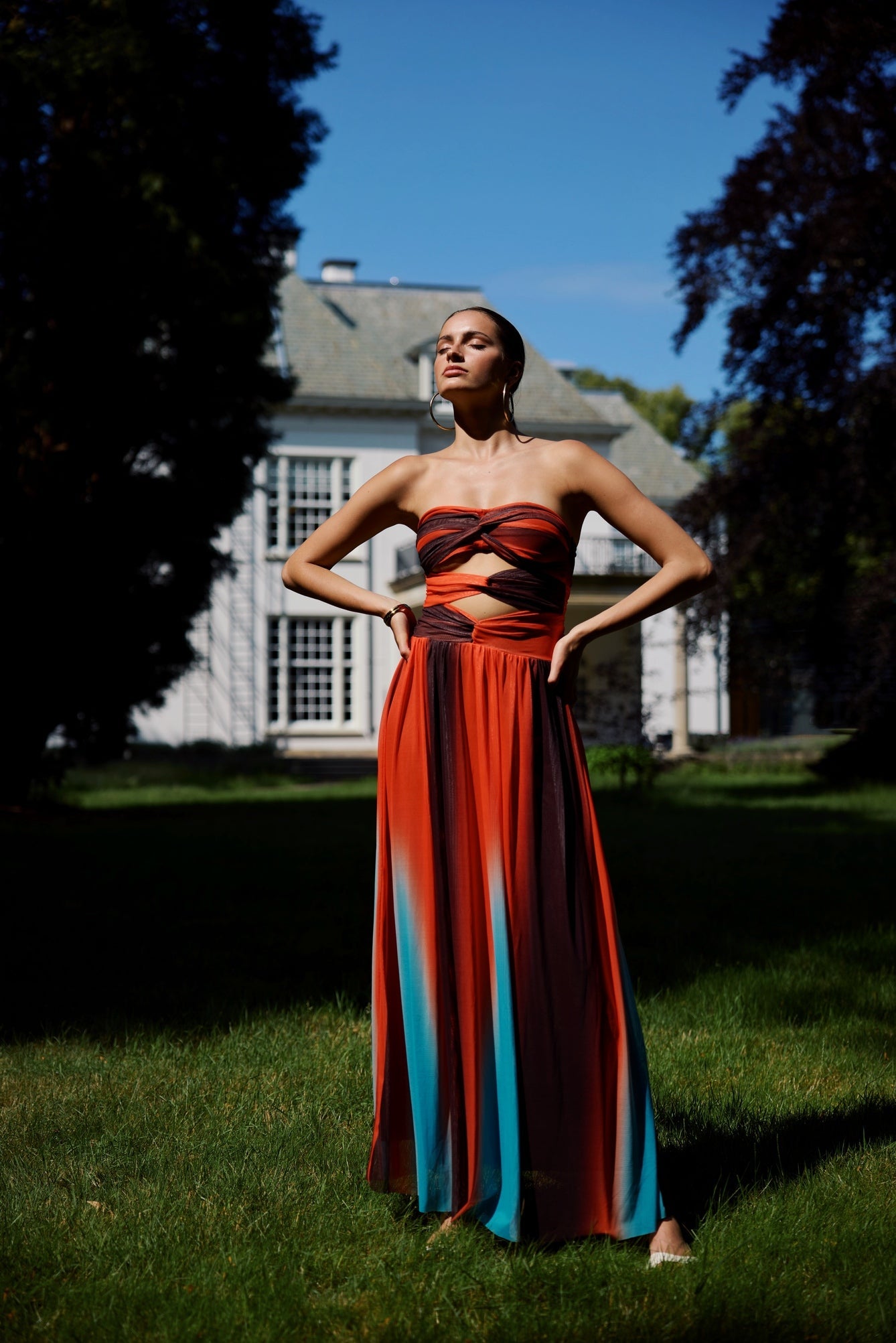 Imogen | Women’s strapless maxi dress with cutout bodice and gradient design