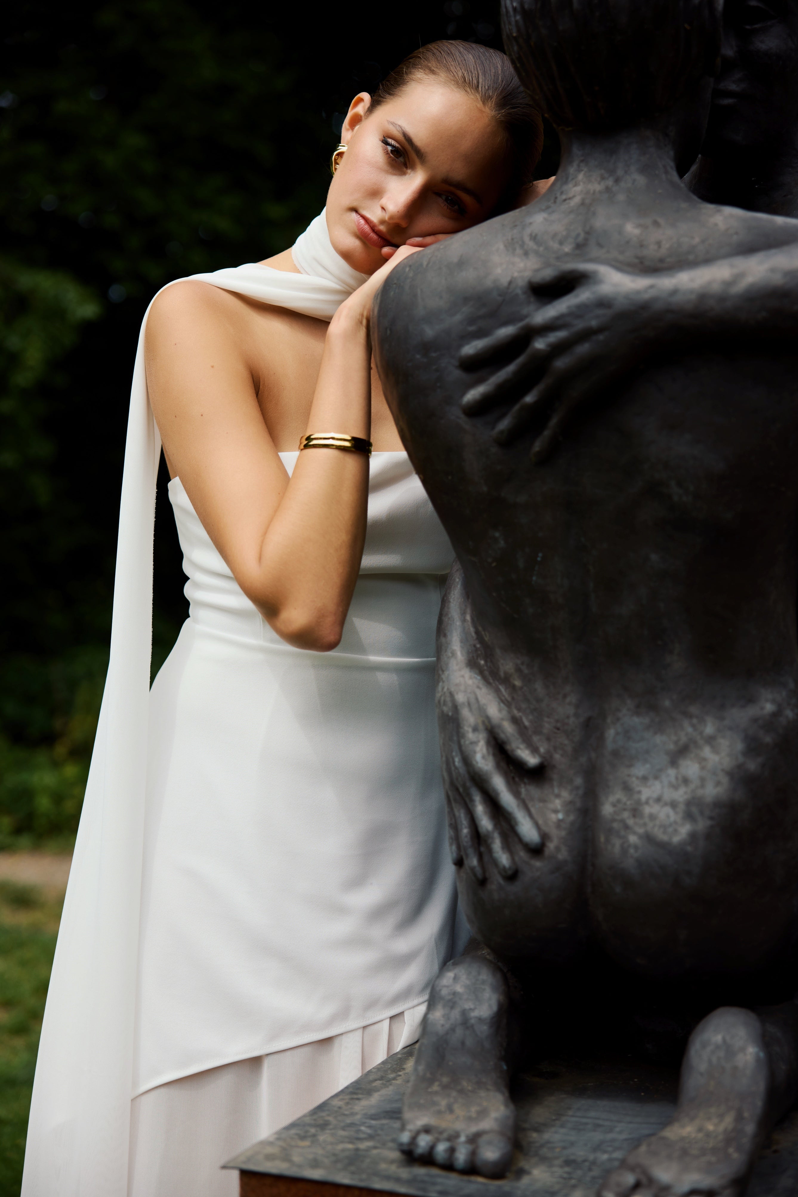 Vine | Women’s strapless maxi dress with asymmetrical overlay and sheer skirt
