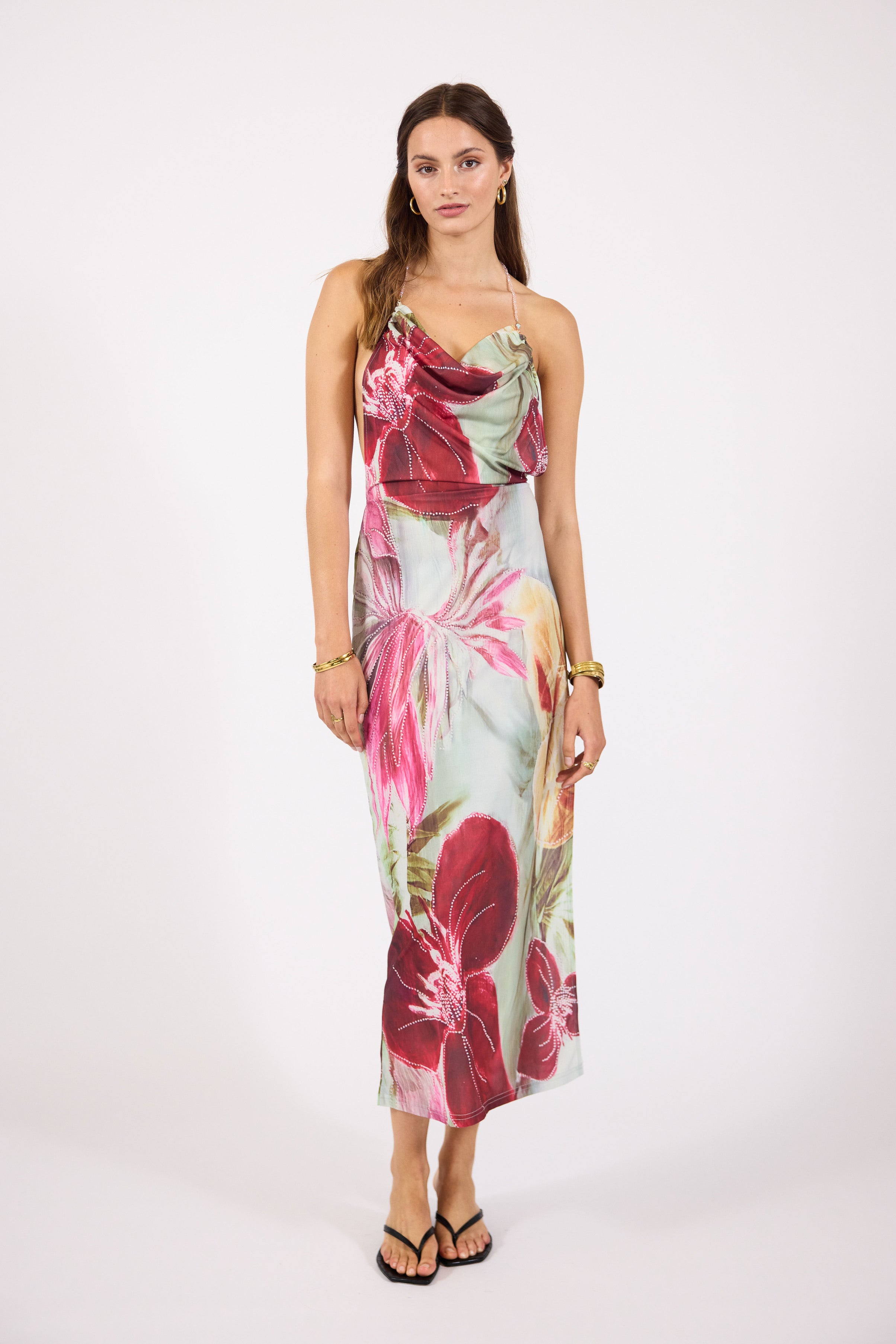 Lindy | Women’s floral halter maxi dress with side slit