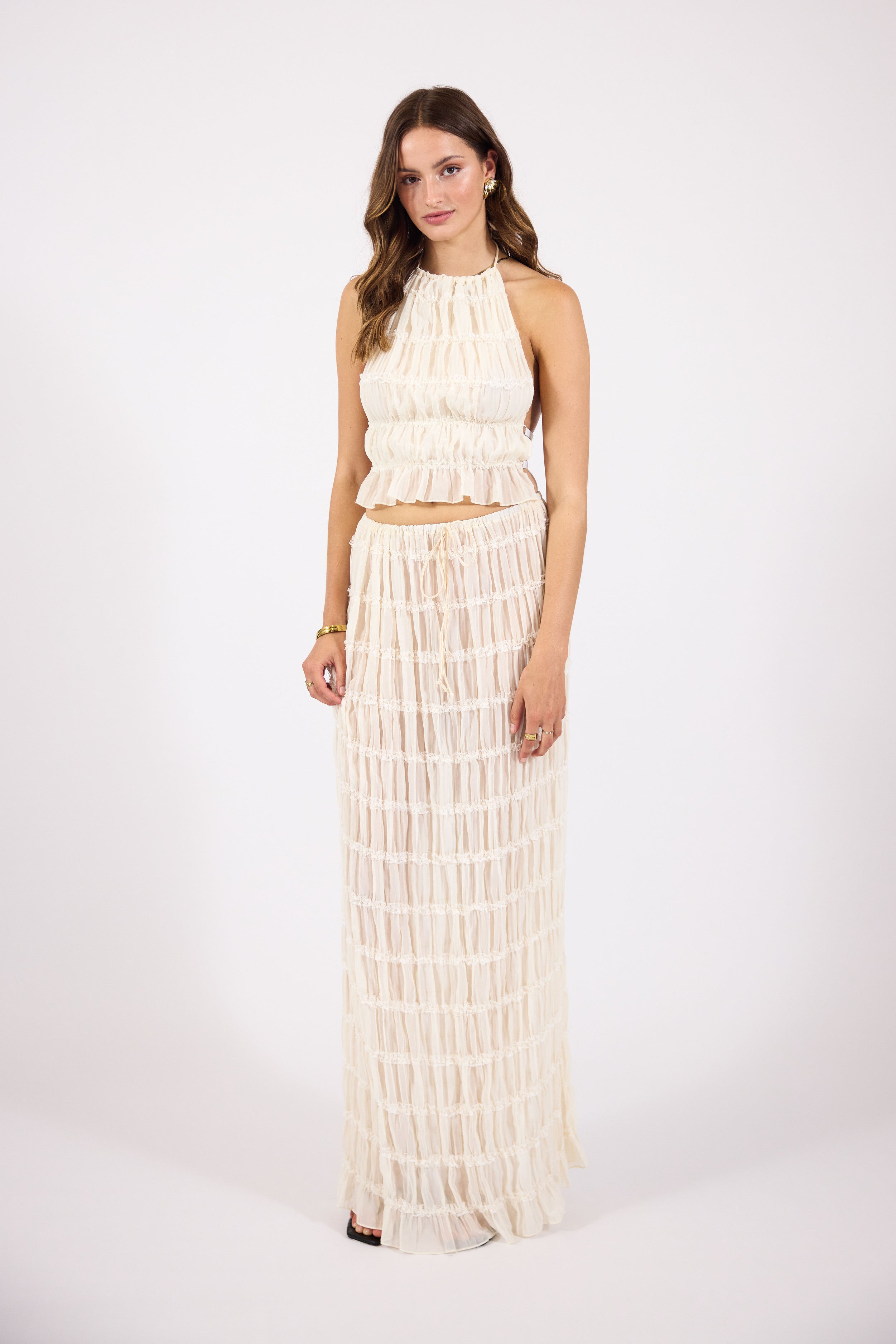 Tracy | Women’s bohemian backless set with ruffle detail and flowing silhouette