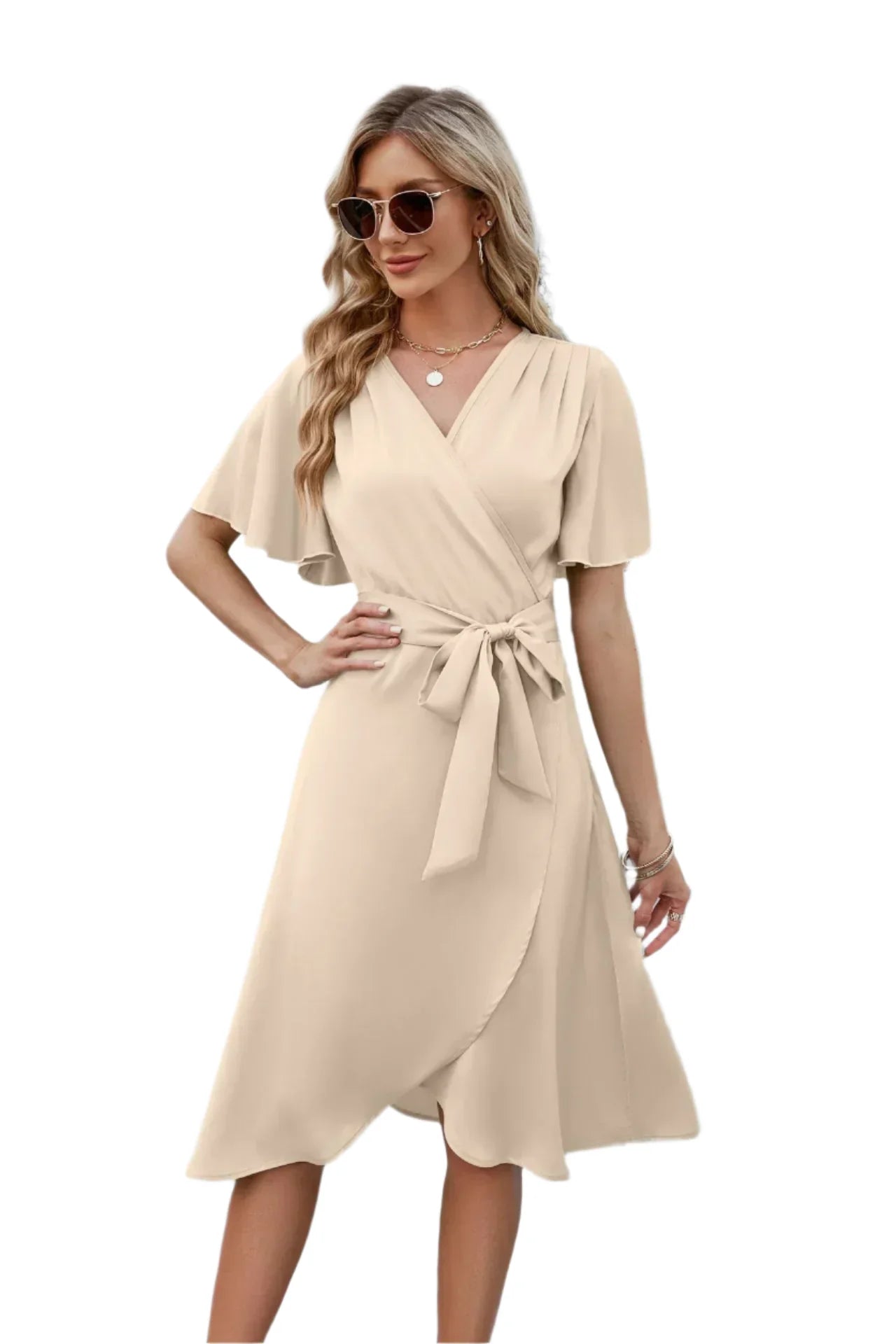 Alirra | Women's midi dress with flowing silhouette and v-neckline