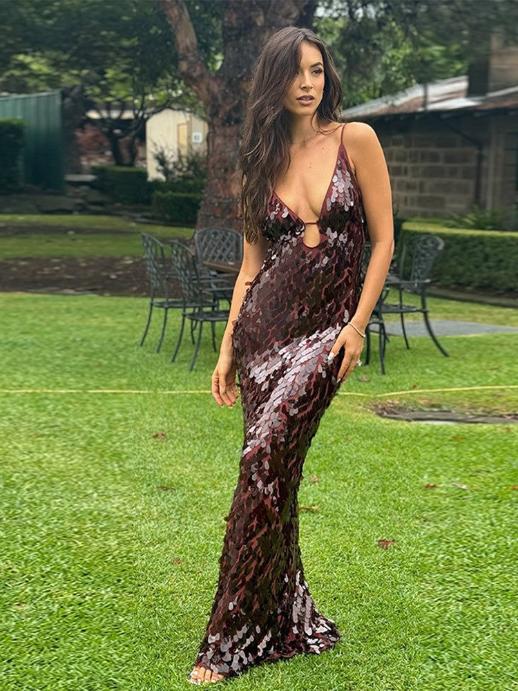 Maya | Women’s sequin maxi dress with mermaid silhouette and v-neckline