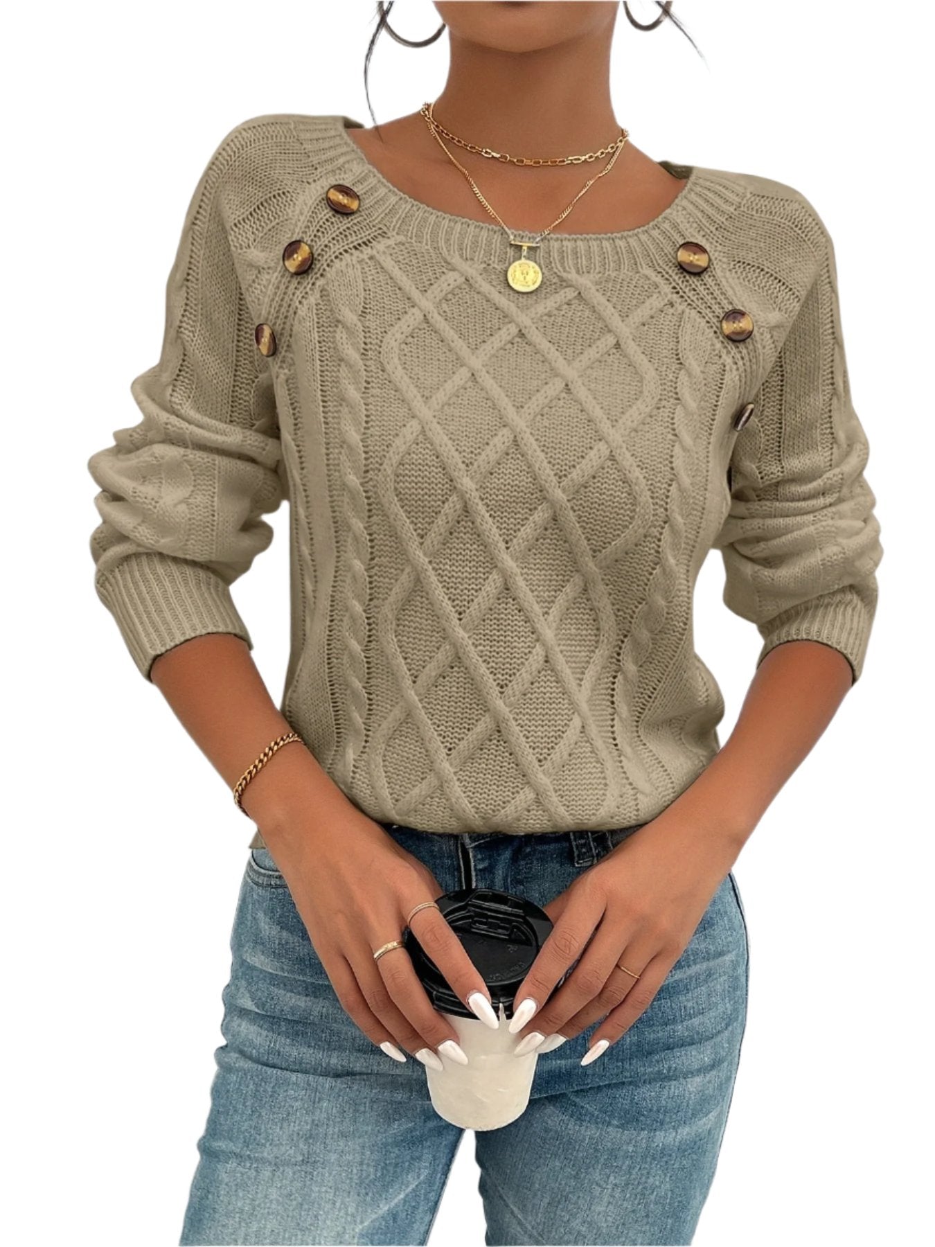 Aria | Cable-pattern knitted sweater with crew neckline