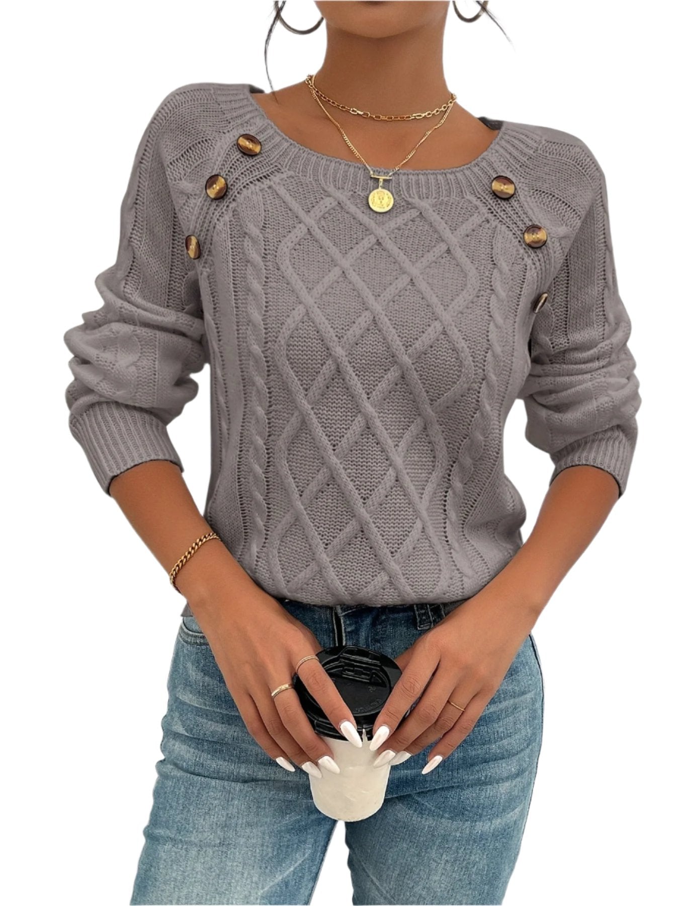 Aria | Cable-pattern knitted sweater with crew neckline