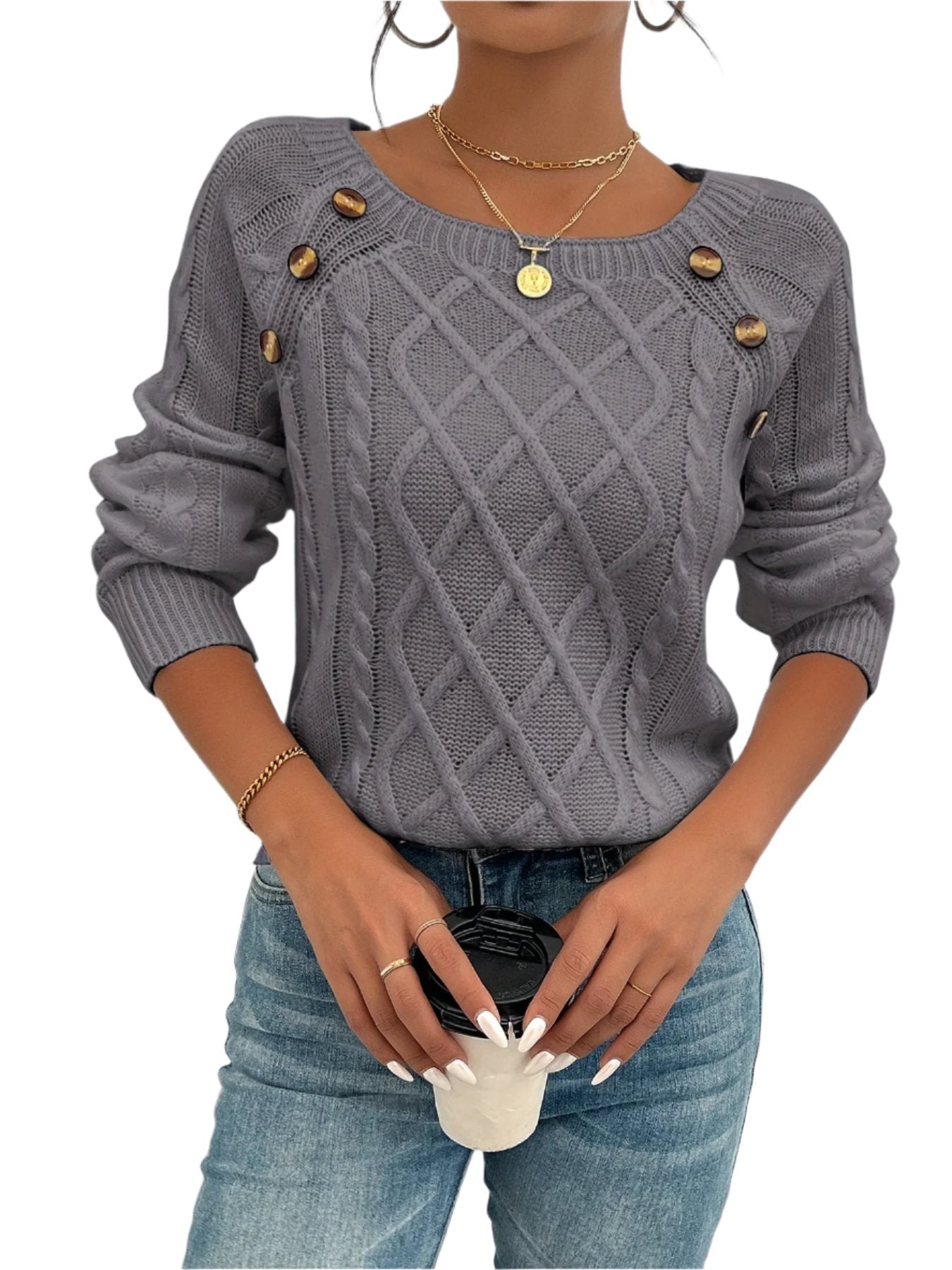 Aria | Cable-pattern knitted sweater with crew neckline