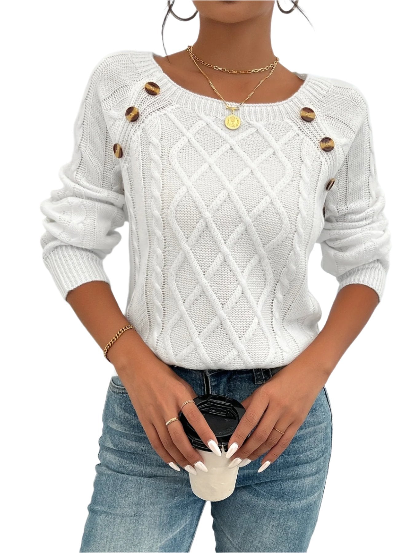 Aria | Cable-pattern knitted sweater with crew neckline