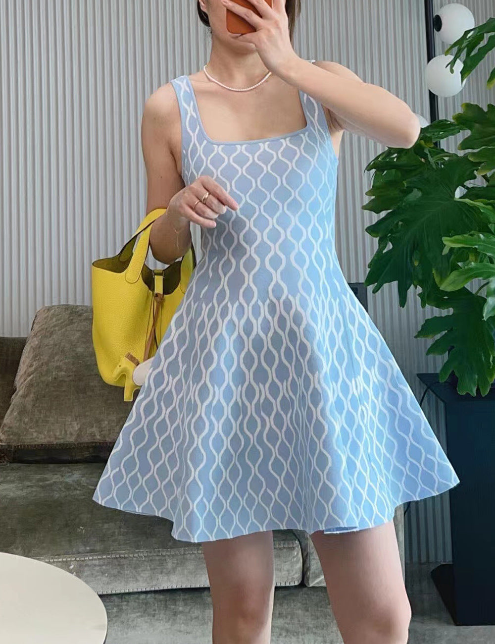 Marisa | Women’s knit mini dress with contrast pattern and sleeveless cut