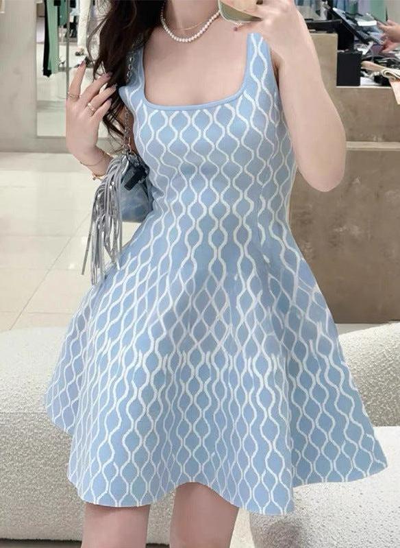 Marisa | Women’s knit mini dress with contrast pattern and sleeveless cut