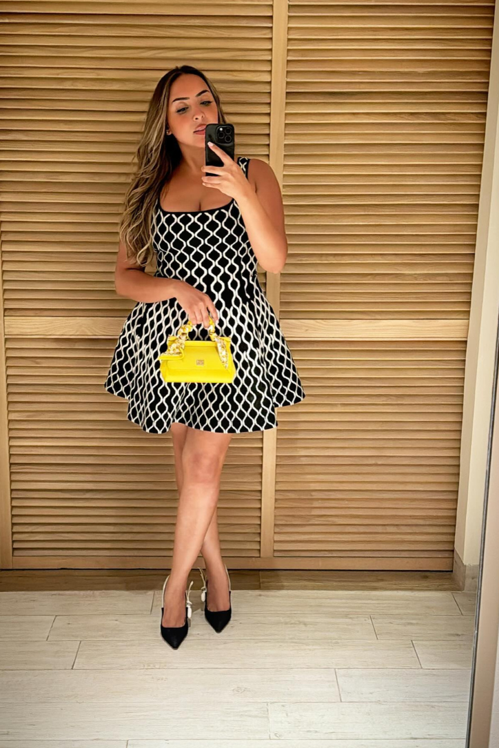 Marisa | Women’s knit mini dress with contrast pattern and sleeveless cut