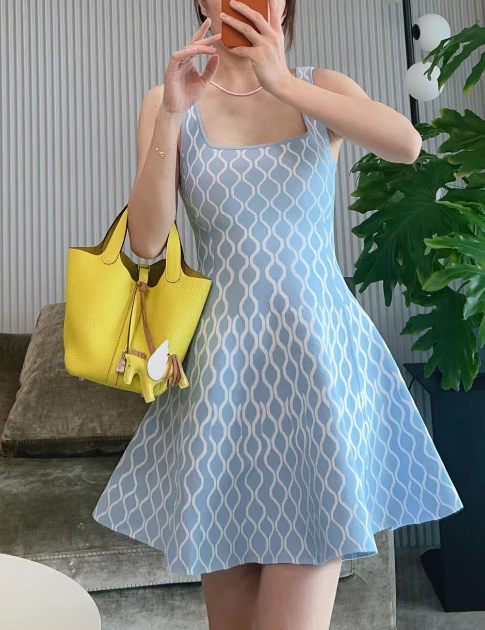 Marisa | Women’s knit mini dress with contrast pattern and sleeveless cut