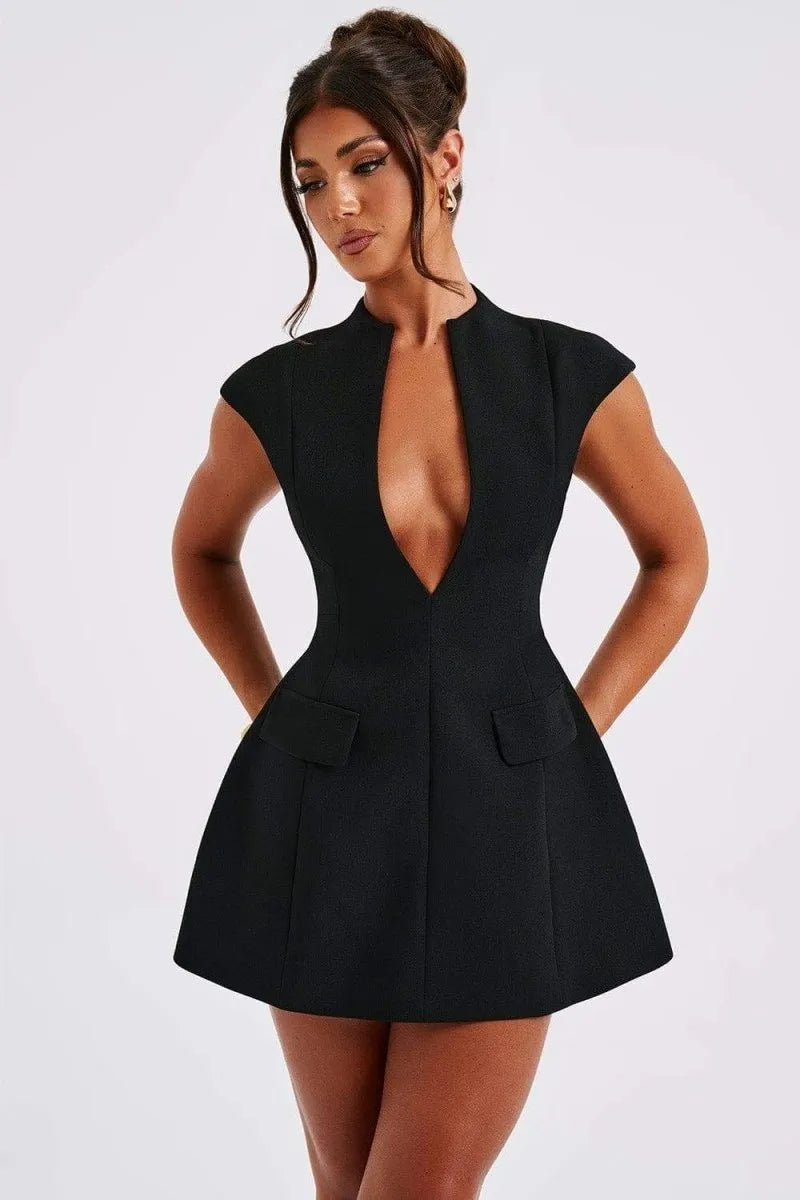 Amiri | Women’s short sleeves mini dress with deep v-neckline and bubble skirt
