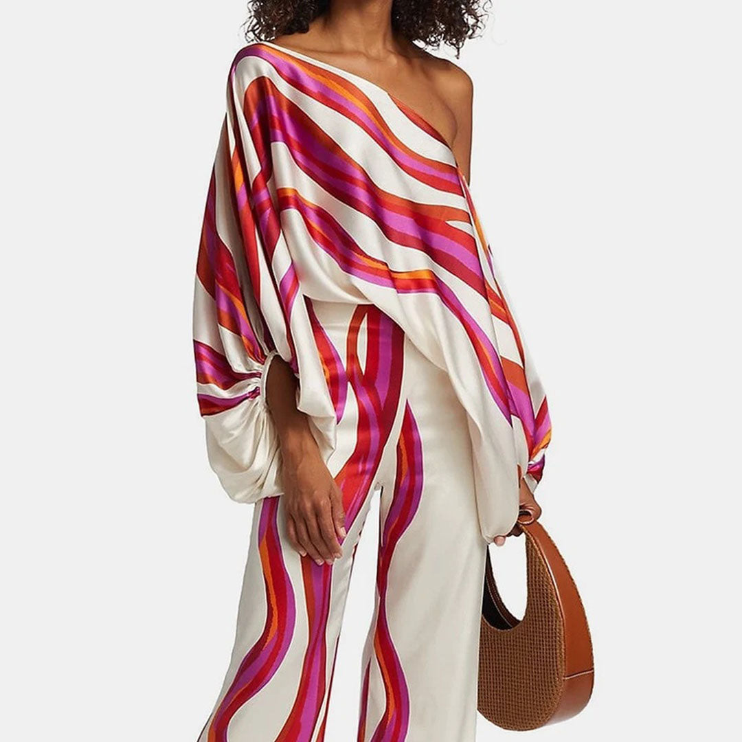 Arlise | Two-piece set with lantern sleeves and wide-leg trousers