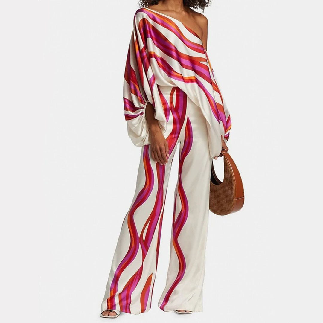Arlise | Two-piece set with lantern sleeves and wide-leg trousers