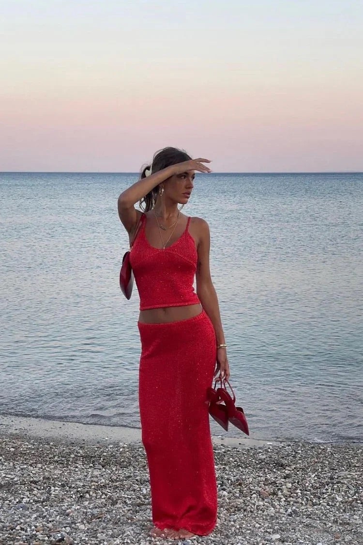 Karina | Women’s knitted two-piece set with sleeveless top and fitted silhouette