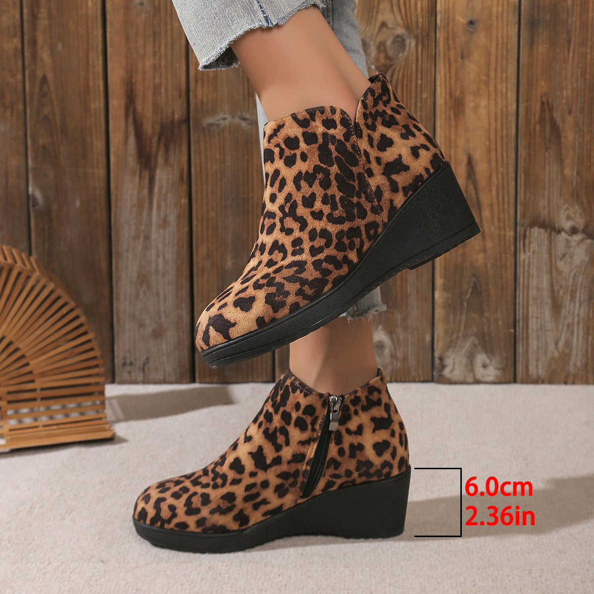 Alaya | Suede-look wedge boots with leopard flair