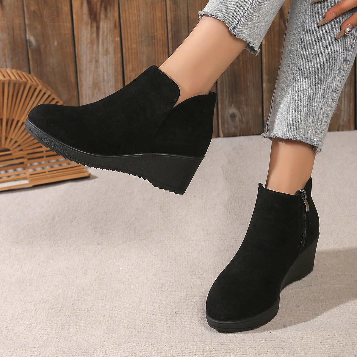 Alaya | Suede-look wedge boots with leopard flair