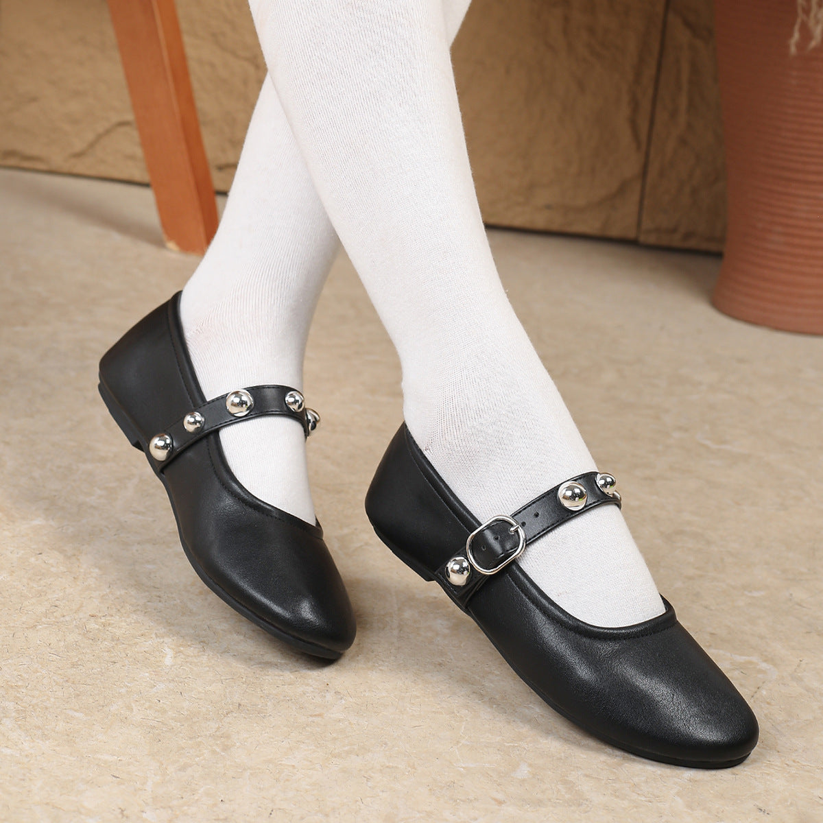 Bea | Women’s ballerina sandals with stud detail and rounded silhouette