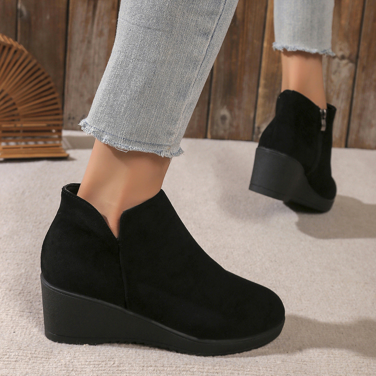 Alaya | Suede-look wedge boots with leopard flair