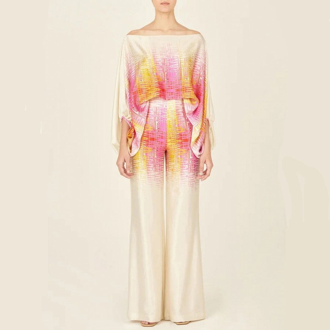 Arlise | Two-piece set with lantern sleeves and wide-leg trousers
